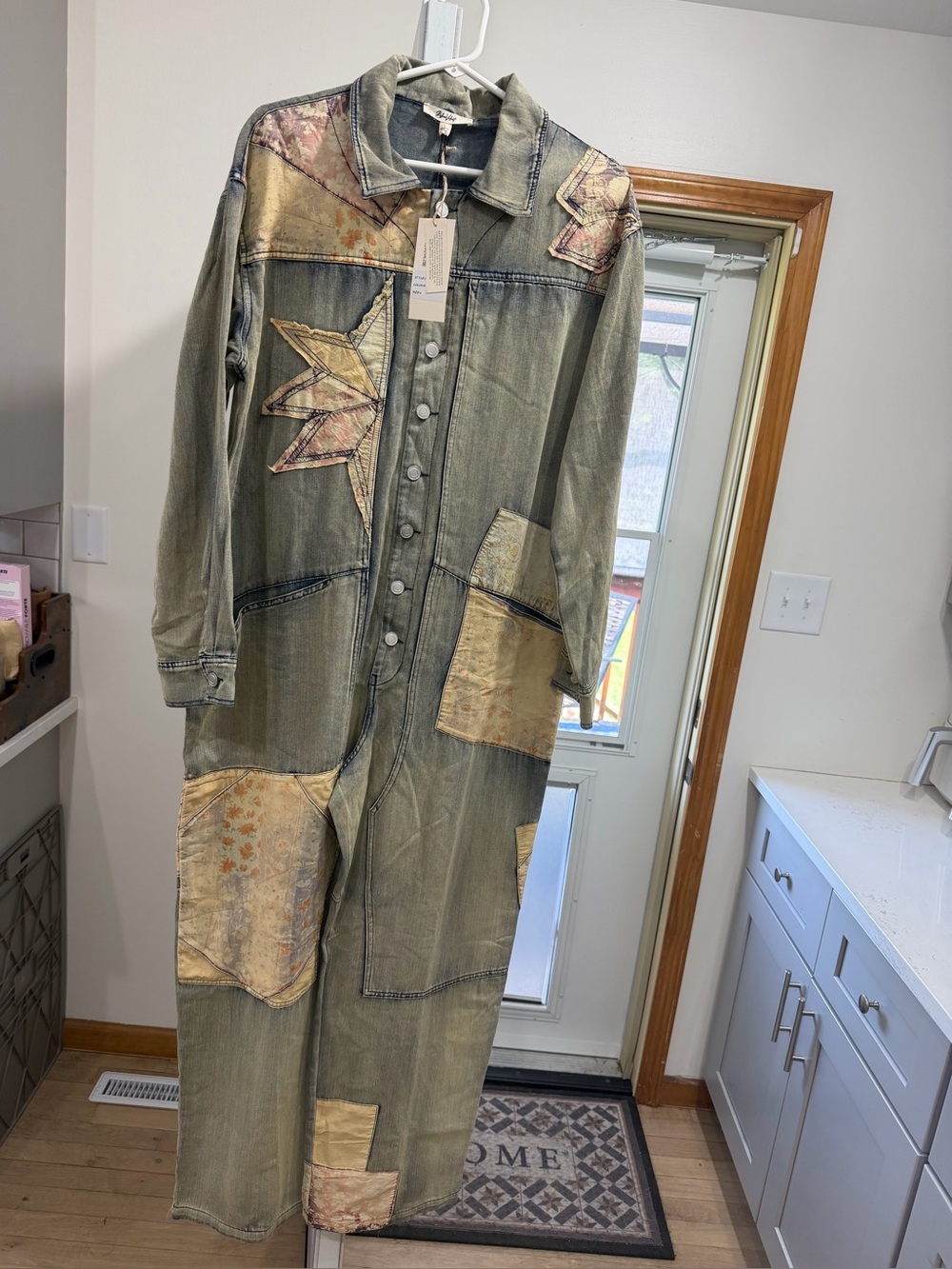 Blue Velvet new Faded Olive Patchwork Denim jumpsuit